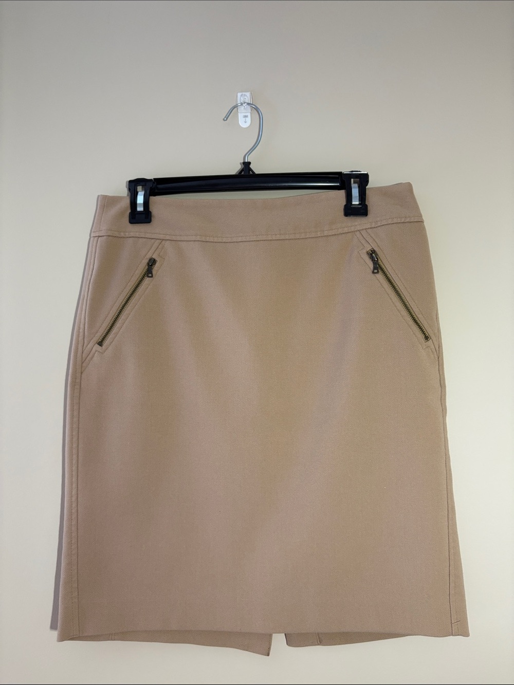 LOFT Tan Midi Pencil Skirt with Angled Zip Pockets